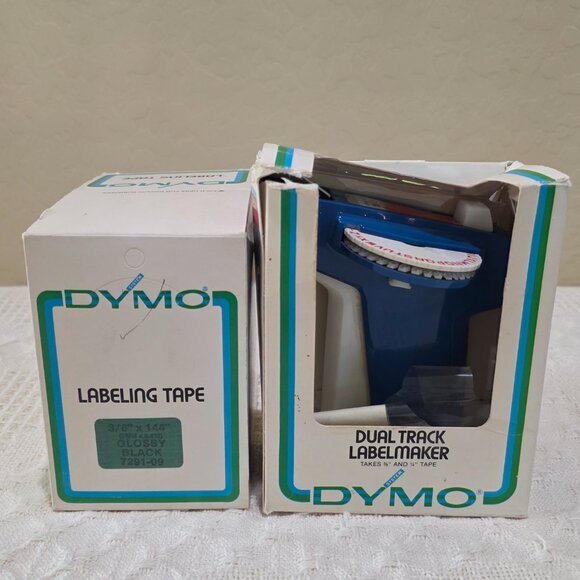 Vintage Dymo Dual Track Label Maker 1895-11 + 8 NIP 7291-09 Labeling Tape Black - Picture 2 of 16